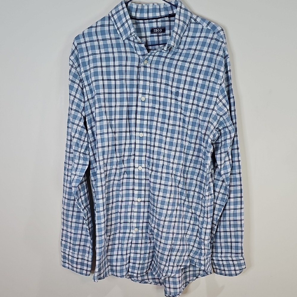 IZOD Men's Large Blue Plaid Button Down Shirt